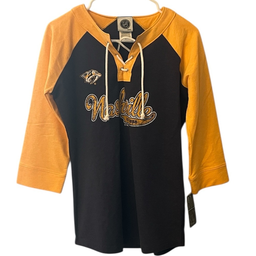New with tags! Nashville Predators Navy and Yellow Raglan Shirt